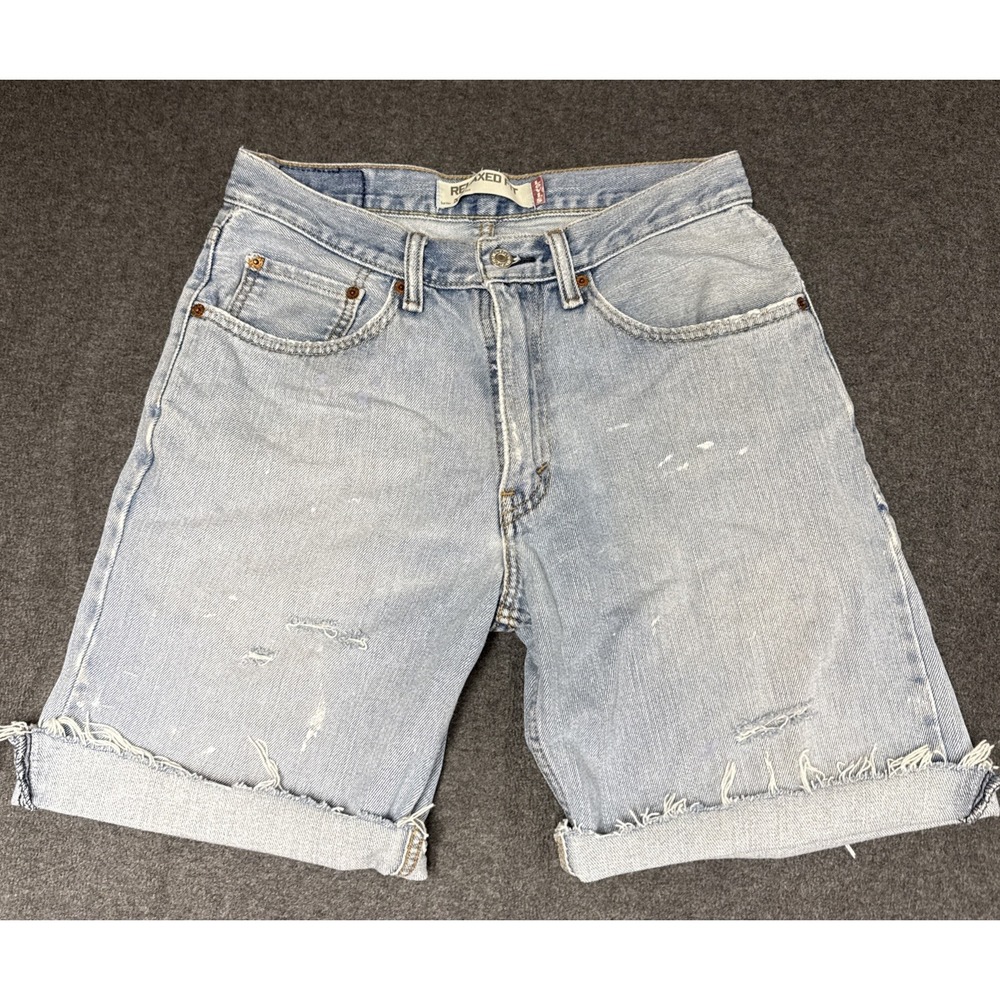 Levi's Jean Shorts Men's 30 505 Straight Blue Faded Cut Off Cotton Denim Jorts‎